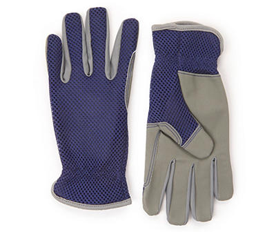 Blue & Gray Mesh Back Gloves with Faux Leather Palms