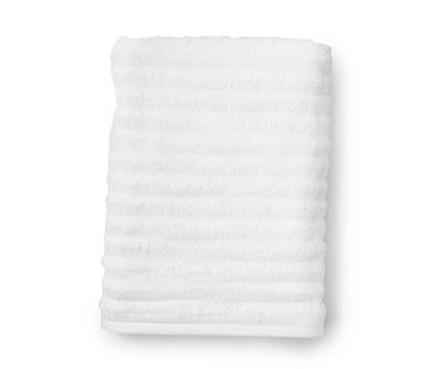 Bright White Textured Stripe Bath Towel