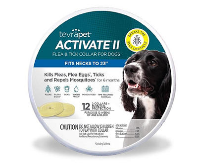 TevraPet Activate II Flea and Tick Collar for Dogs, 12 Months of Flea and Tick Protection, Repels Mosquitos