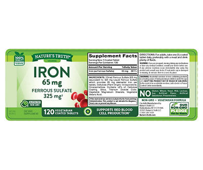 Nature's Truth Iron 65 mg Tablets, 120-Count