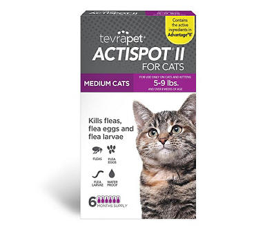 TevraPet Actispot II Flea Treatment for Small and Medium Cats 5-9 lbs | 6 Doses | Powerful Prevention and Control