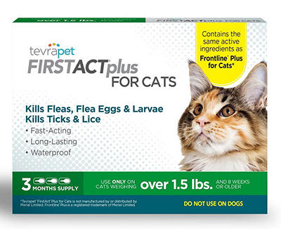 TevraPet FirstAct Plus Topical Flea & Tick Prevention for Cats, 3-Count