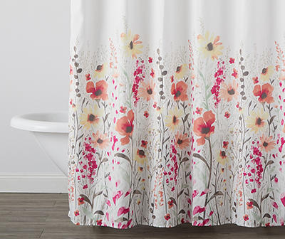 Grace White & Pink Floral Microfiber Shower Curtain
