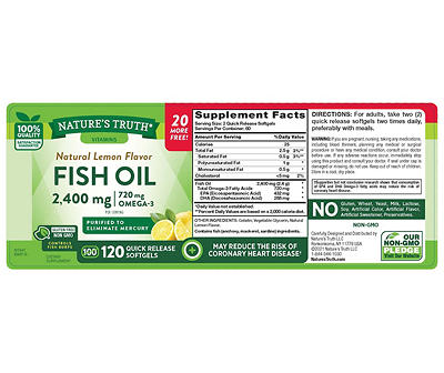 Nature's Truth Fish Oil 2,400 mg Softgels, 120-Count