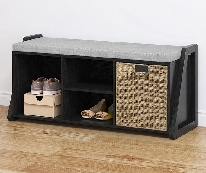 Seven Hills Black & Gray 4-Cube Cushioned Entryway Bench