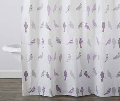 Lavender & Gray Patterned Birds PEVA Shower Curtain