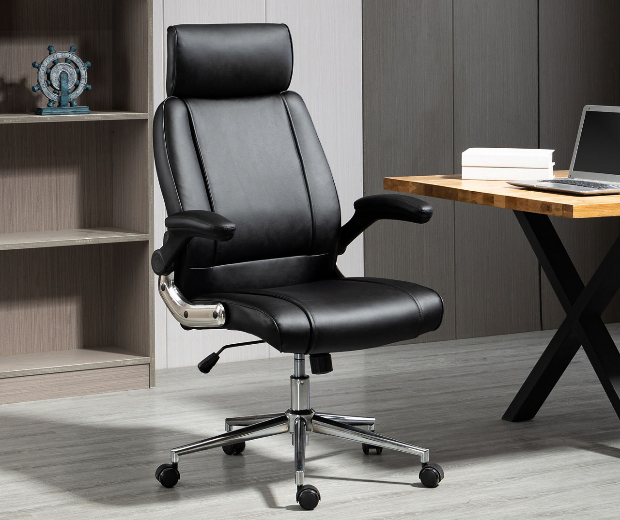 Black faux leather online desk chair