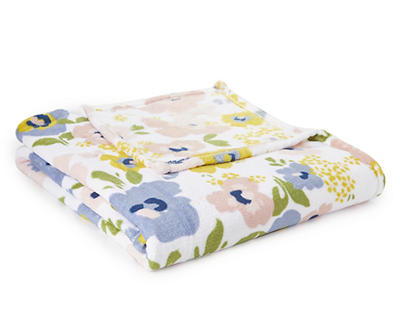 Timeless White, Blue & Pink Floral Throw, (50