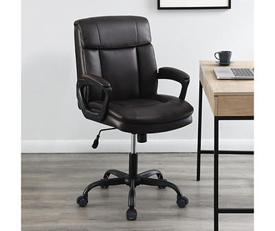 Brown Faux Leather Adjustable Swivel Office Chair