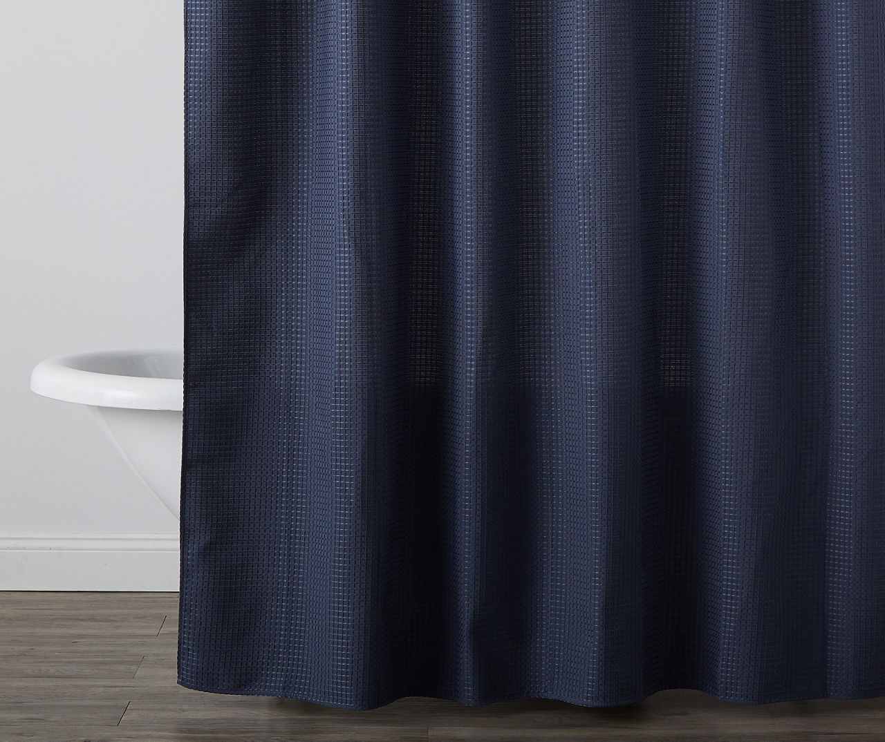 Denim Blue Waffle-Knit Fabric Shower Curtain