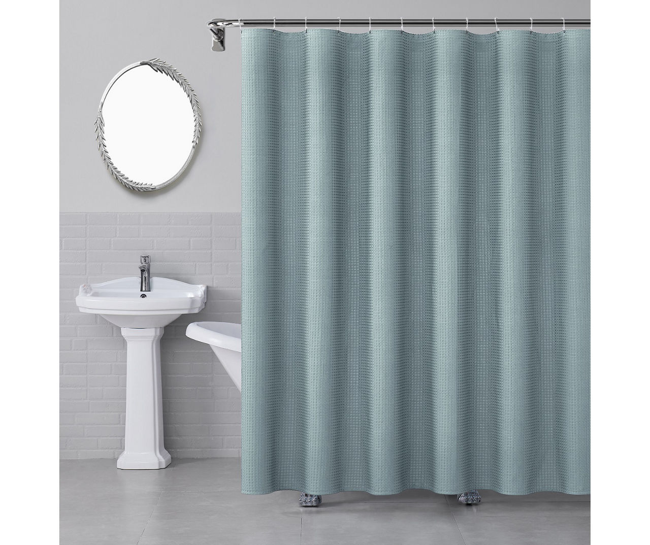 Gray Waffle-Knit Fabric Shower Curtain