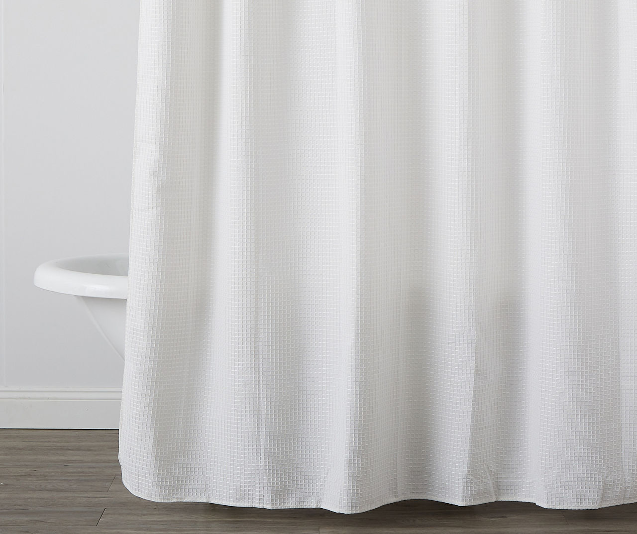 White Waffle-Knit Fabric Shower Curtain