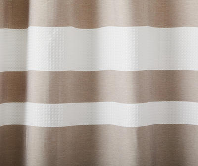 Warm Gray & White Color Block Waffle-Knit Fabric Shower Curtain