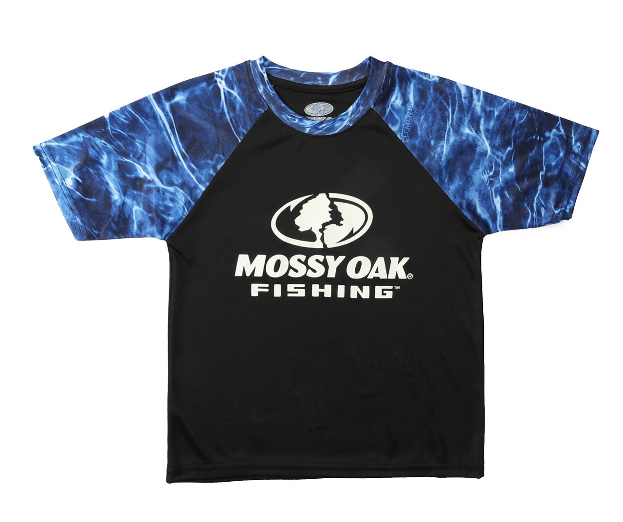 Mossy Oak Men's Size L Black & Blue Tie-Dye Logo Performance Raglan Tee