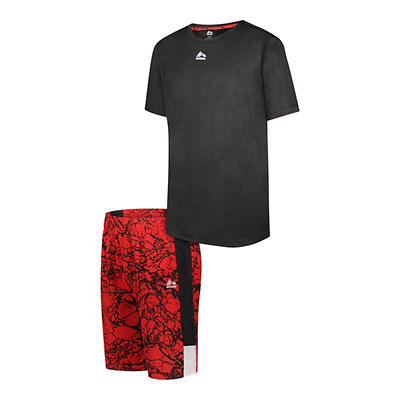 RBX Kids' Black Tee & Red Marbled Shorts