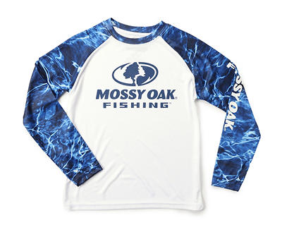 Mossy Oak Men's White & Blue Tie-Dye Logo Long-Sleeve Performance Raglan Tee