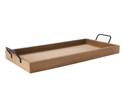 Brown Wooden Tray With Black Metal Handles