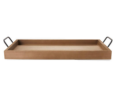BHEC 21IN WOODEN TRAY WITH METAL HANDLE