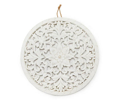 White Carved Medallion Round Wall Plaque