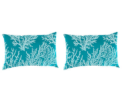 Sea Coral Turquoise Outdoor Lumbar Throw Pillows, 2-Pack