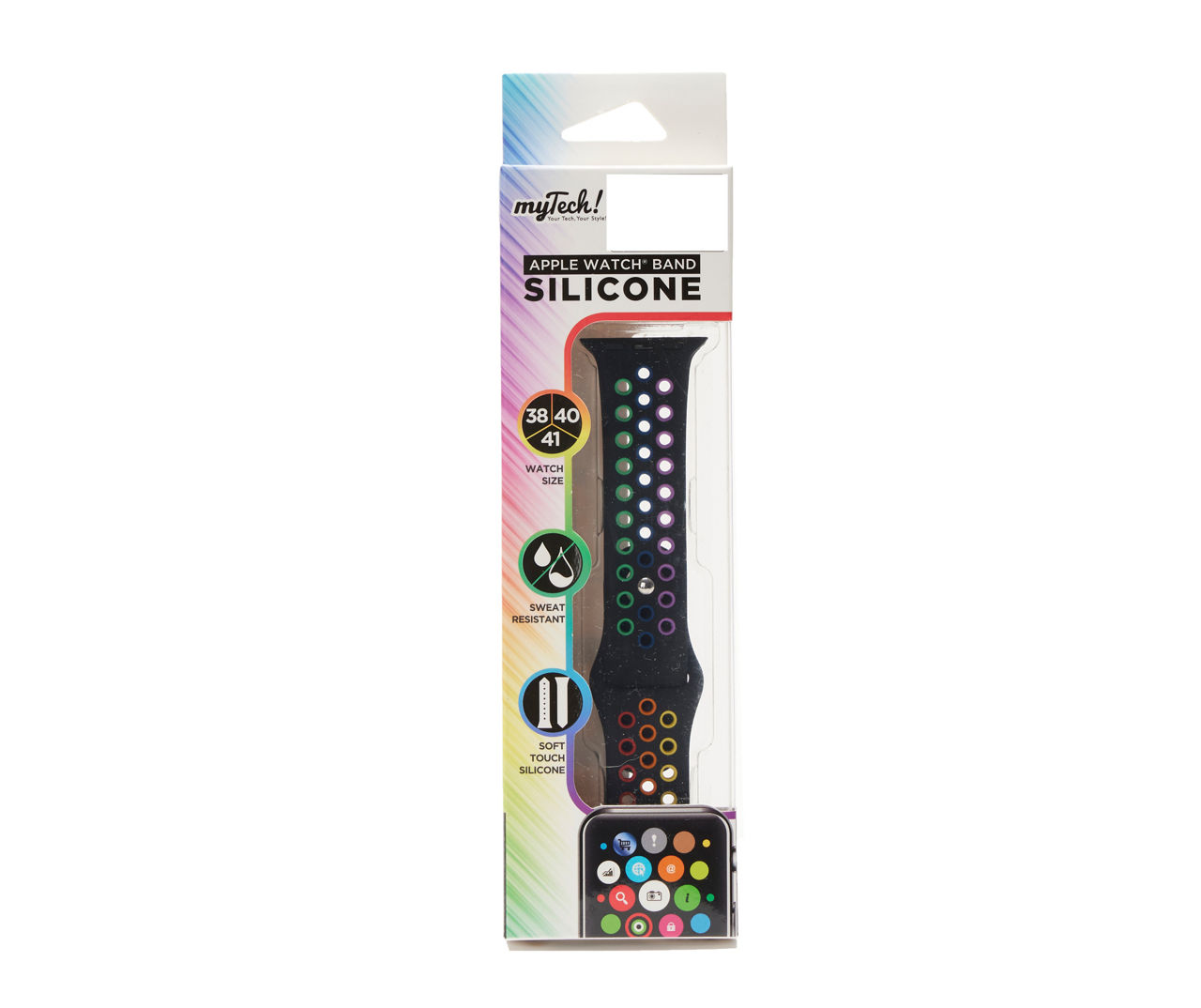 Black with Rainbow Holes Silicone Apple Watch Band, 38-41mm