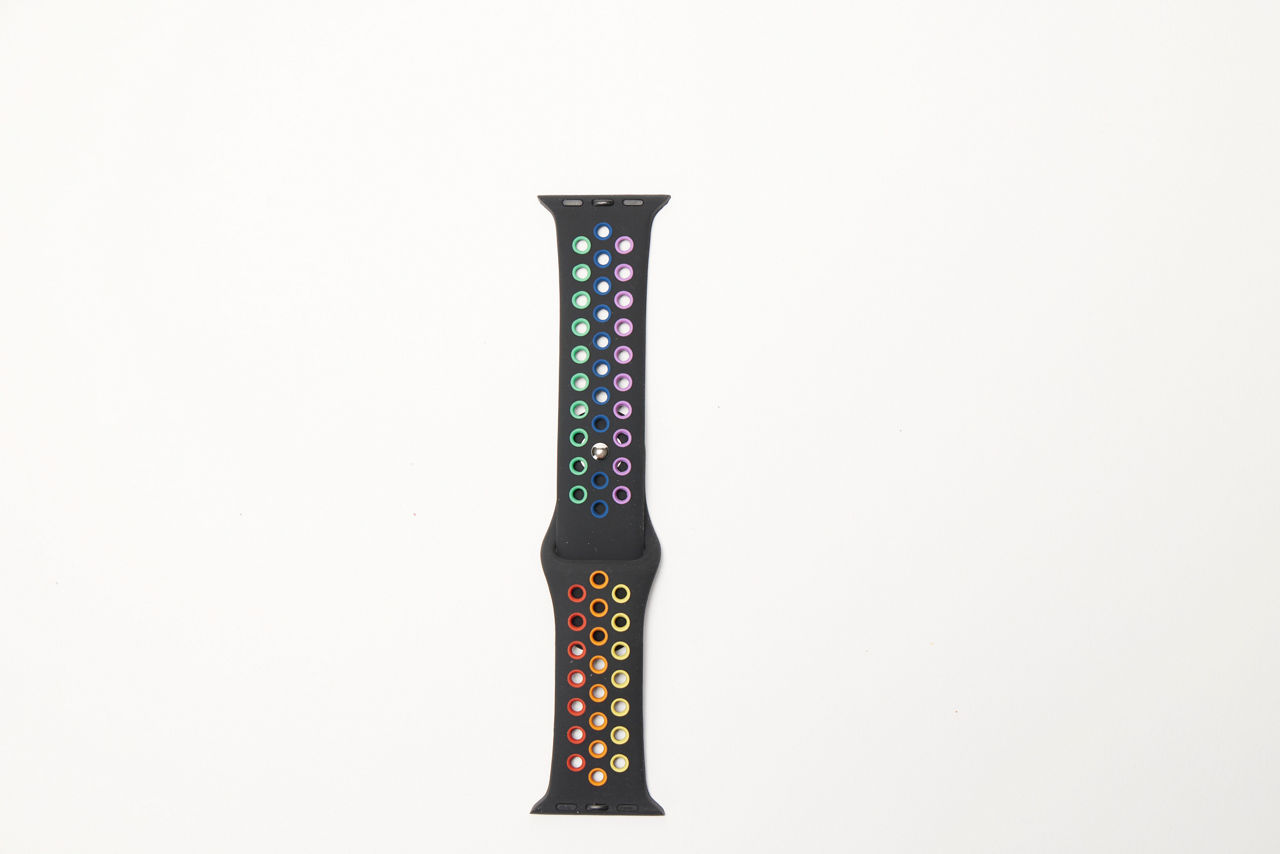 Black with Rainbow Holes Silicone Apple Watch Band, 42-45mm