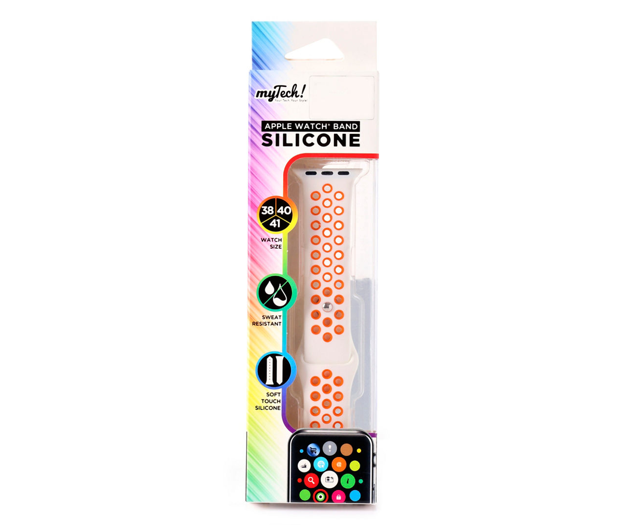 White & Orange Silicone Holes Apple Watch Band, 38-41mm