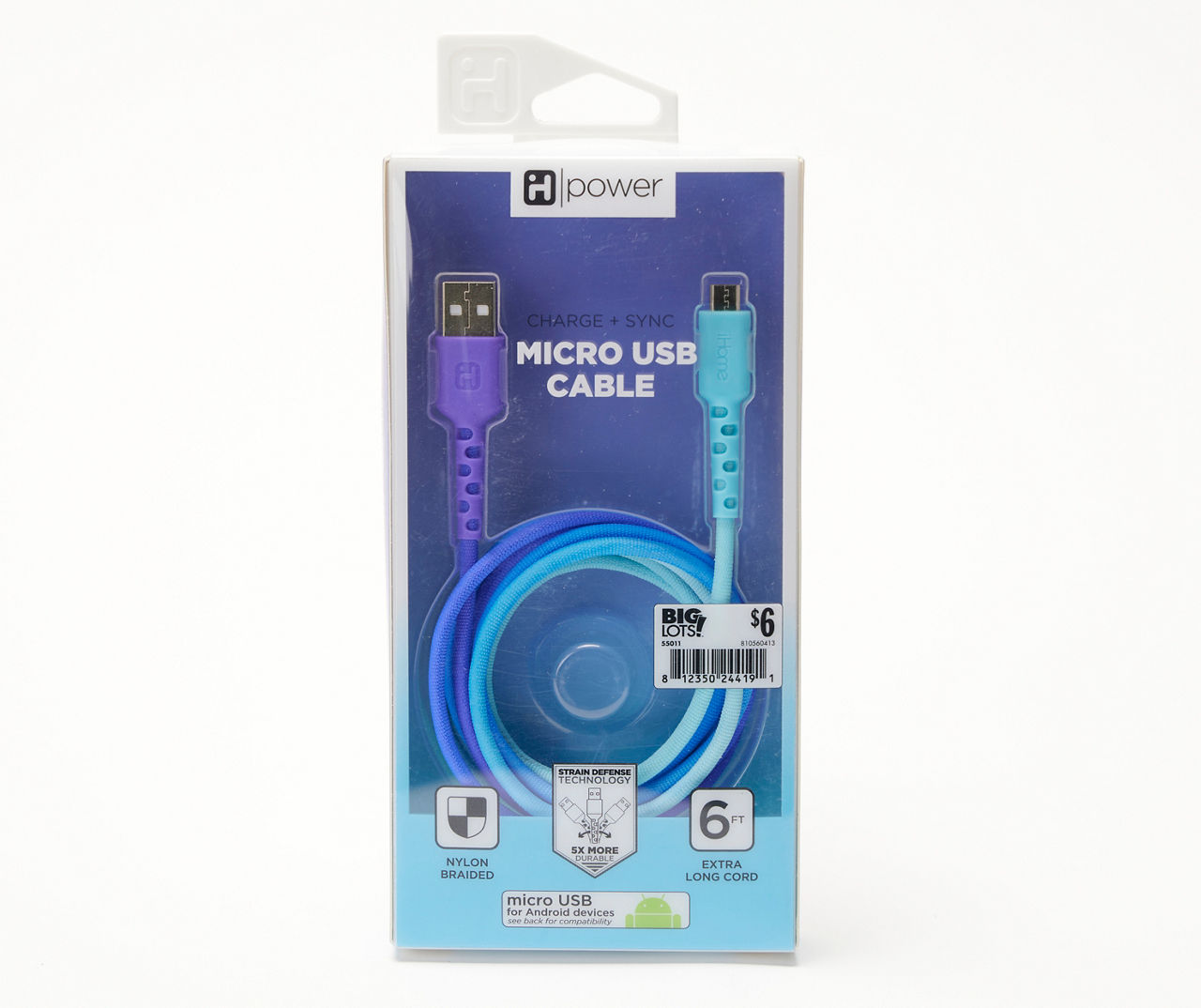 Purple & Blue Ombre Braided 6' Micro USB Cable