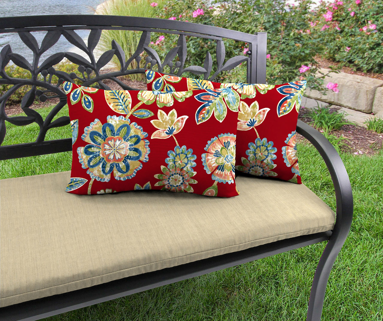 Jordan Manufacturing Daelyn Cherry Outdoor Lumbar Throw Pillows, 2-Pack ...