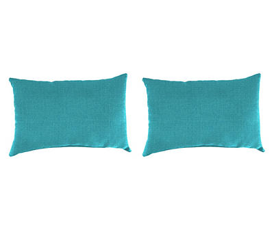 Husk Texture Lagoon Outdoor Lumbar Throw Pillows, 2-Pack