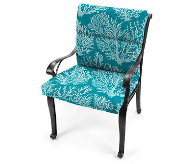 22" x 44" Seacoral Turquoise French Edge Outdoor Chair Cushion with Ties and Hanger Loop
