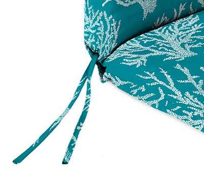 22" x 44" Seacoral Turquoise French Edge Outdoor Chair Cushion with Ties and Hanger Loop