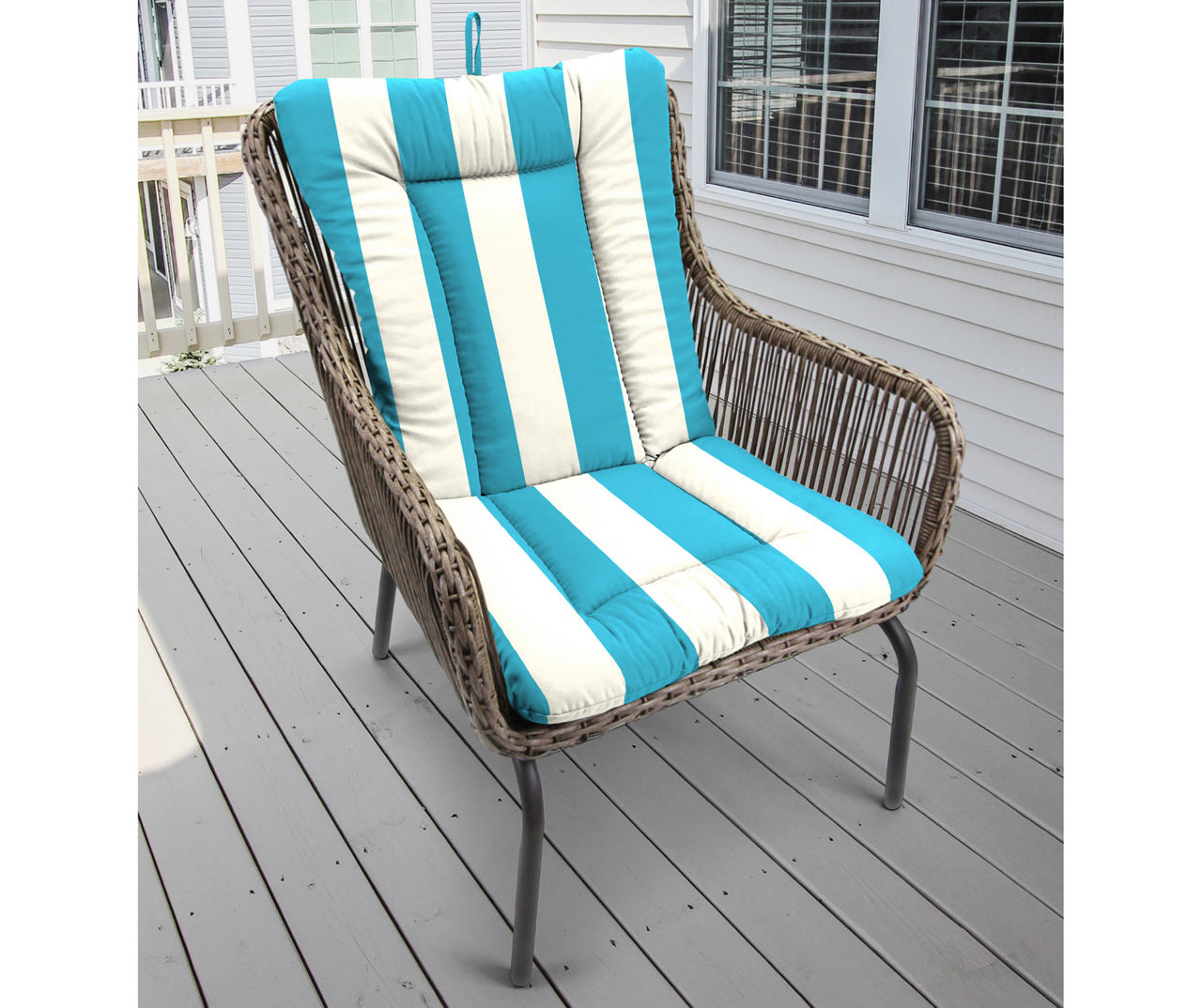 Green striped patio online chair cushions