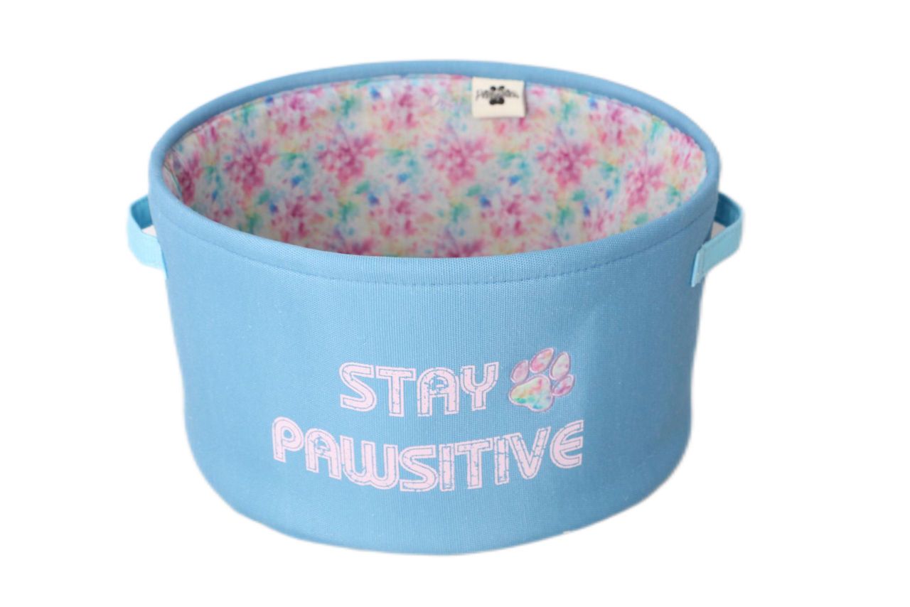 Large "Stay Pawsitive" Blue Pet Toy Bin