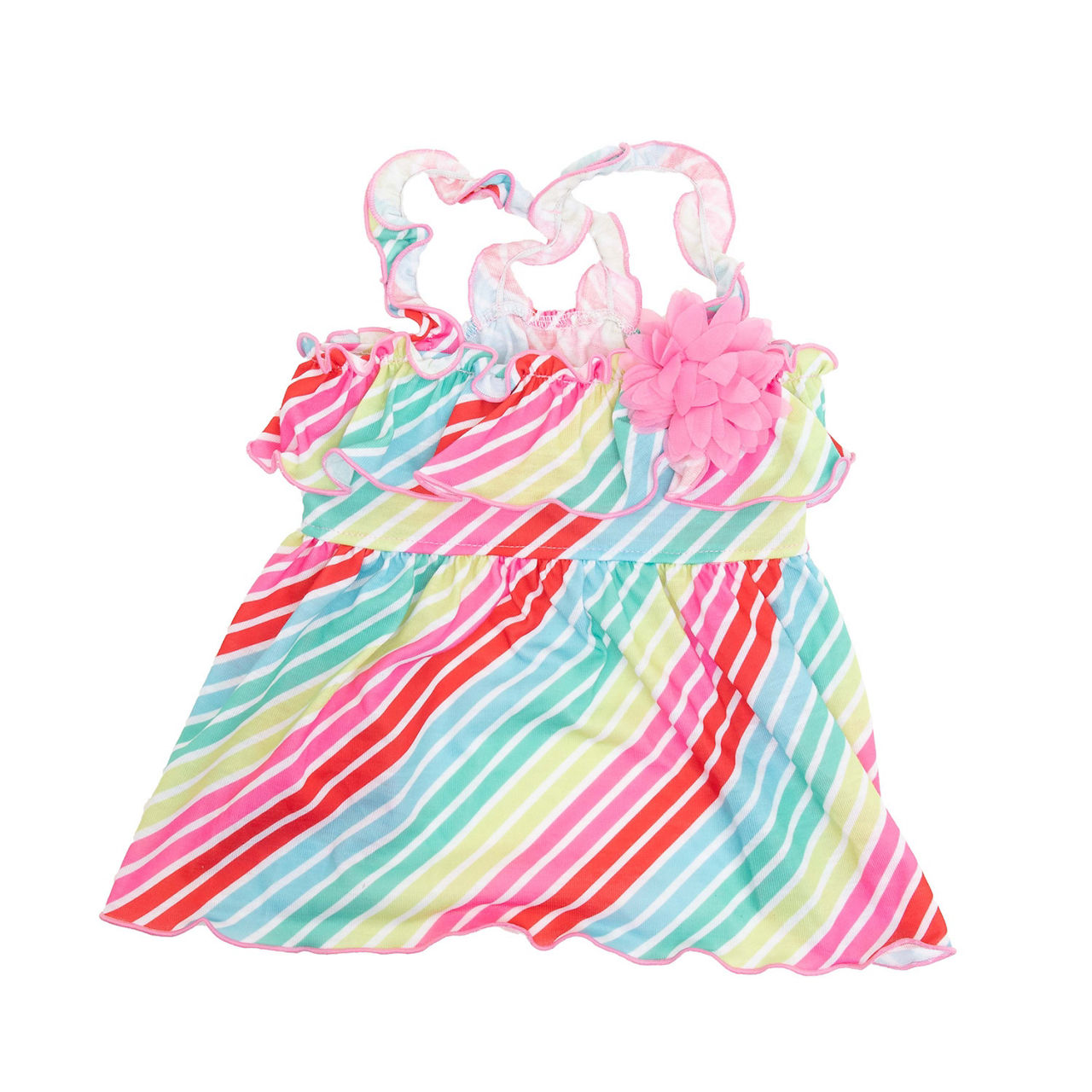 Pet Medium Multicolor Stripe Ruffle Dress