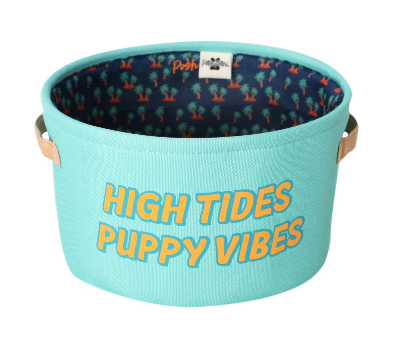 Medium "High Tides Puppy Vibes" Blue Palm Fabric Toy Bin