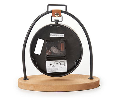 Black & Brown Industrial Hanging Tabletop Clock With Wood Base
