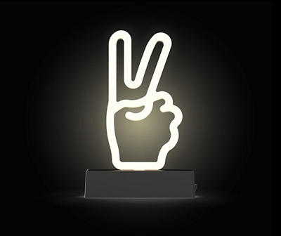 White Neon LED Hand Peace Sign