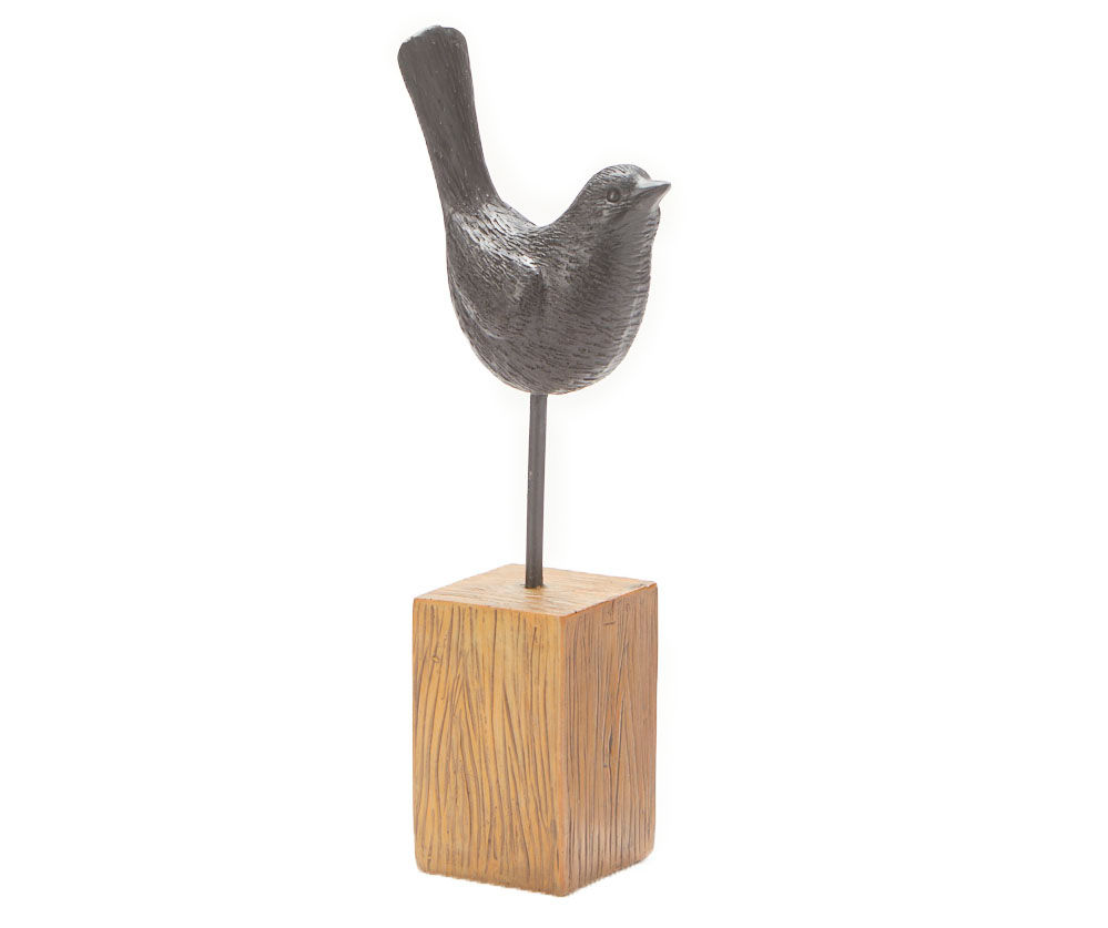 Black & Brown Bird Figurine With Block Base, (9.25")