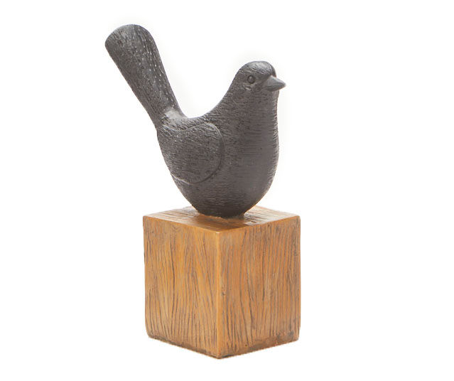 Black & Brown Bird Figurine With Block Base, (5.5")
