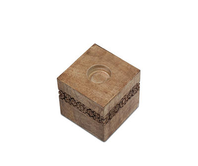Brown Floral-Accent Block Tealight Holder, (4")
