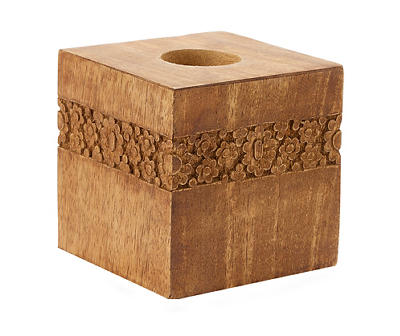 Brown Floral-Accent Block Tealight Holder, (4