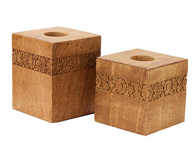 Brown Floral-Accent Block Tealight Holder, (5")