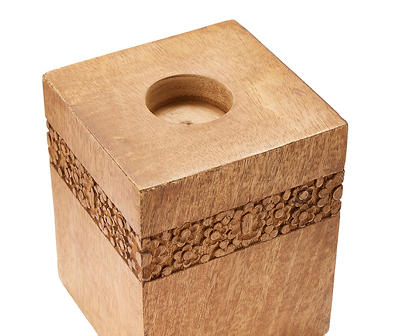 Brown Floral-Accent Block Tealight Holder, (4")