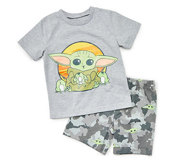 Star Wars Kids' Gray Grogu Frog Tee & Camo Shorts