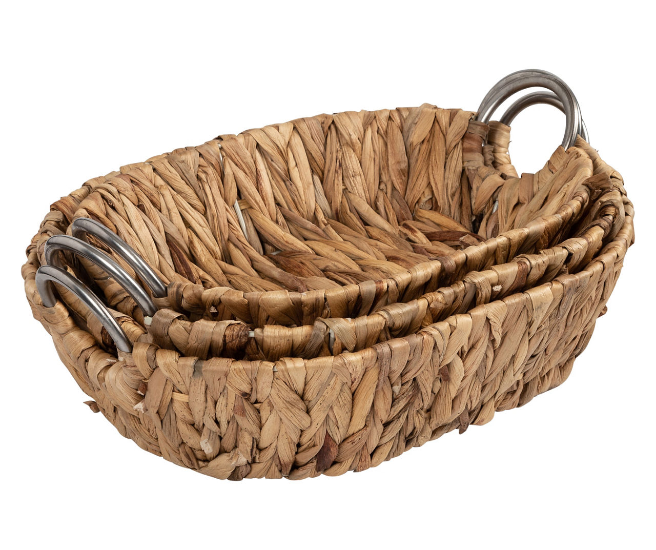 Honey-Can-Do Natural Oval Woven Water Hyacinth Baskets with Metal Ring ...