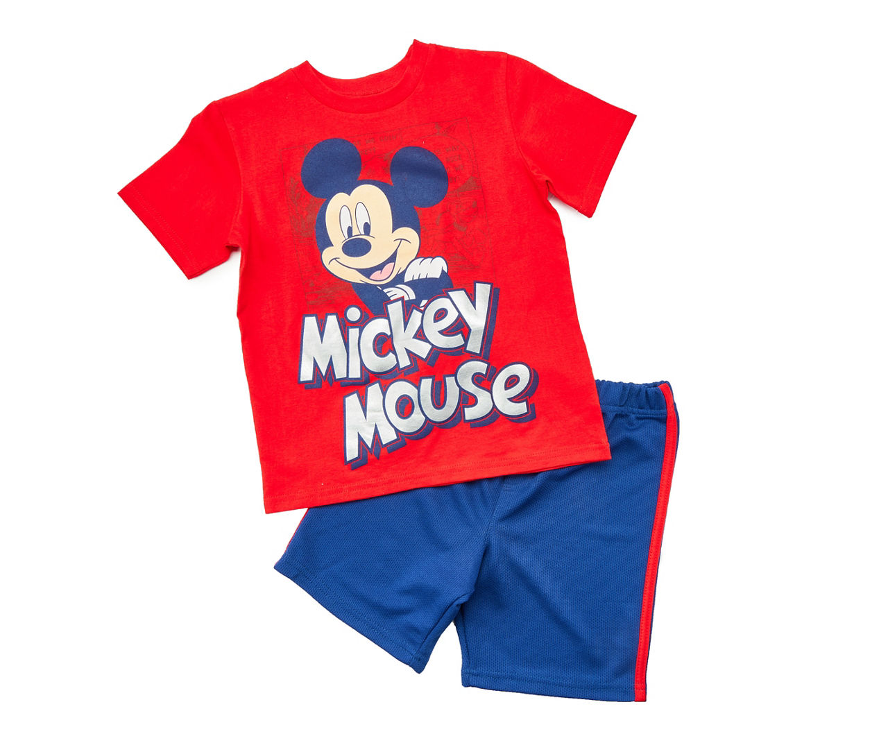 Kids' Size 5/6 "Mickey Mouse" Red Tee & Blue Side-Stripe Shorts