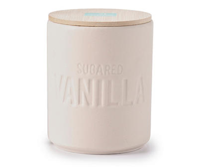 Sugared Vanilla White Sand Lidded Ceramic Jar Candle, 15 oz.