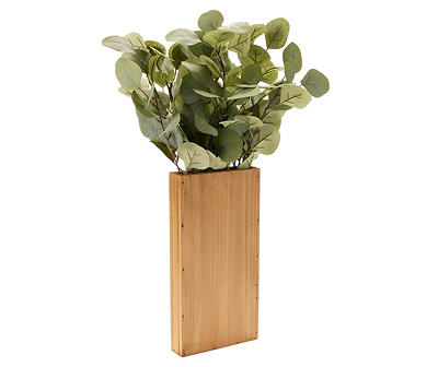 Green Artificial Plant With Brown Wood Wall Pocket