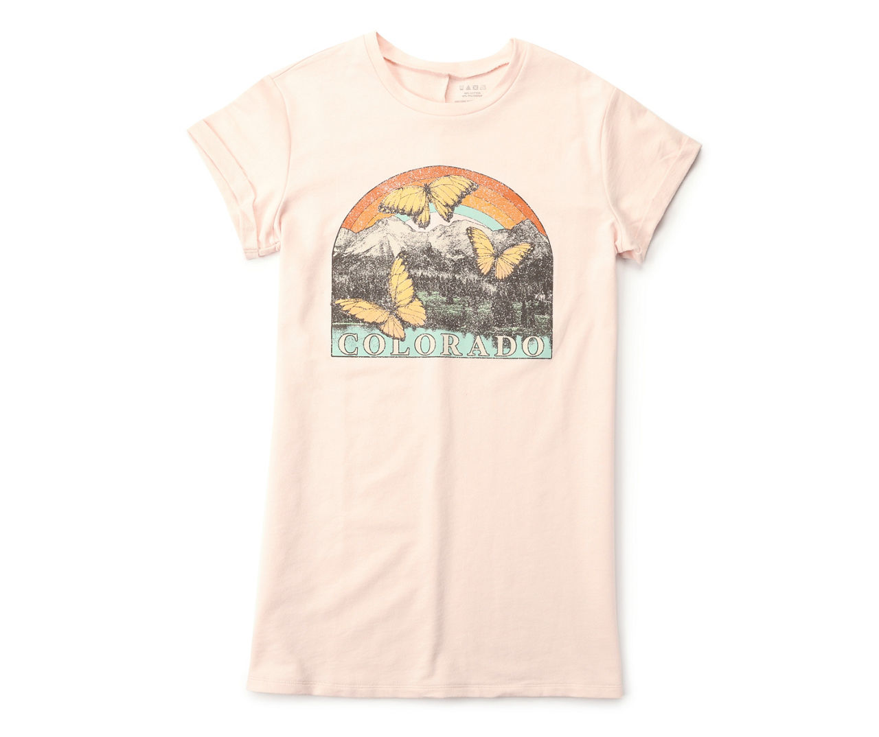 Women's Size L "Colorado" Peach Blush Mountain Scene T-Shirt Dress